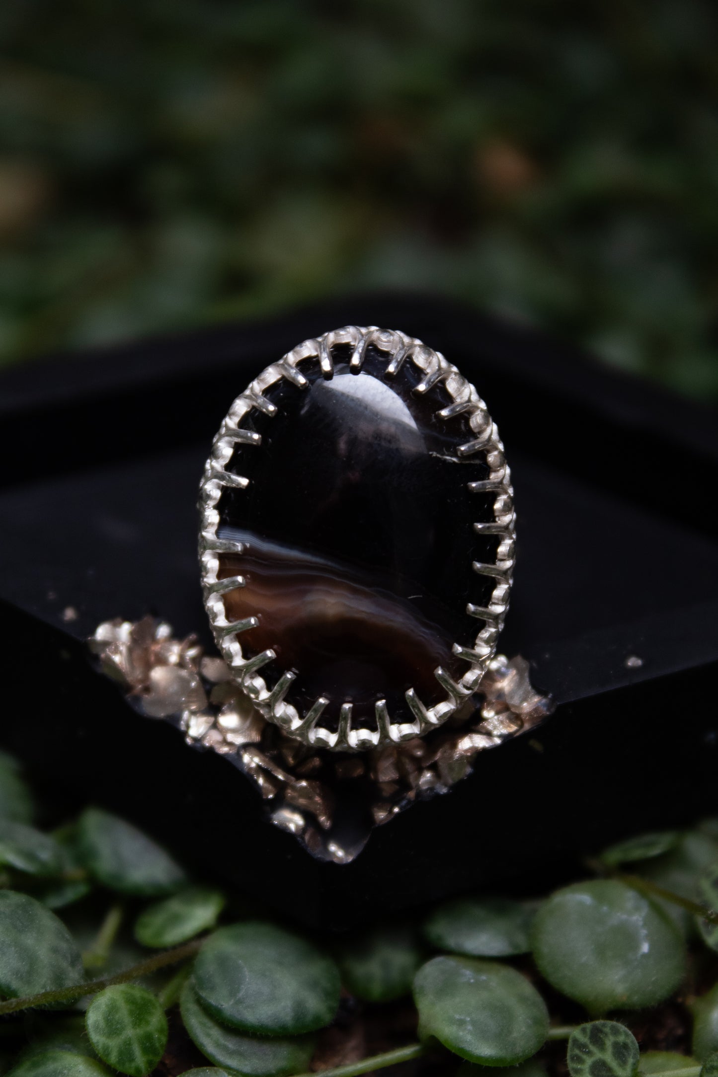 Black Agate Ring - Size 7