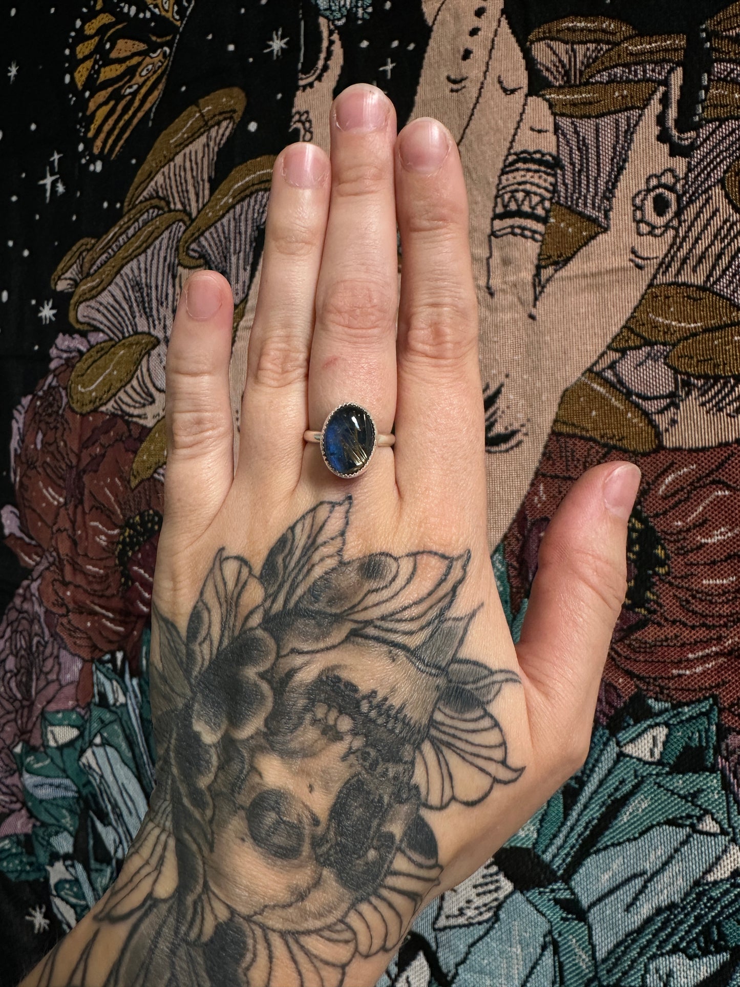 Rutilated Quartz and Labradorite Ring - Size 6.5