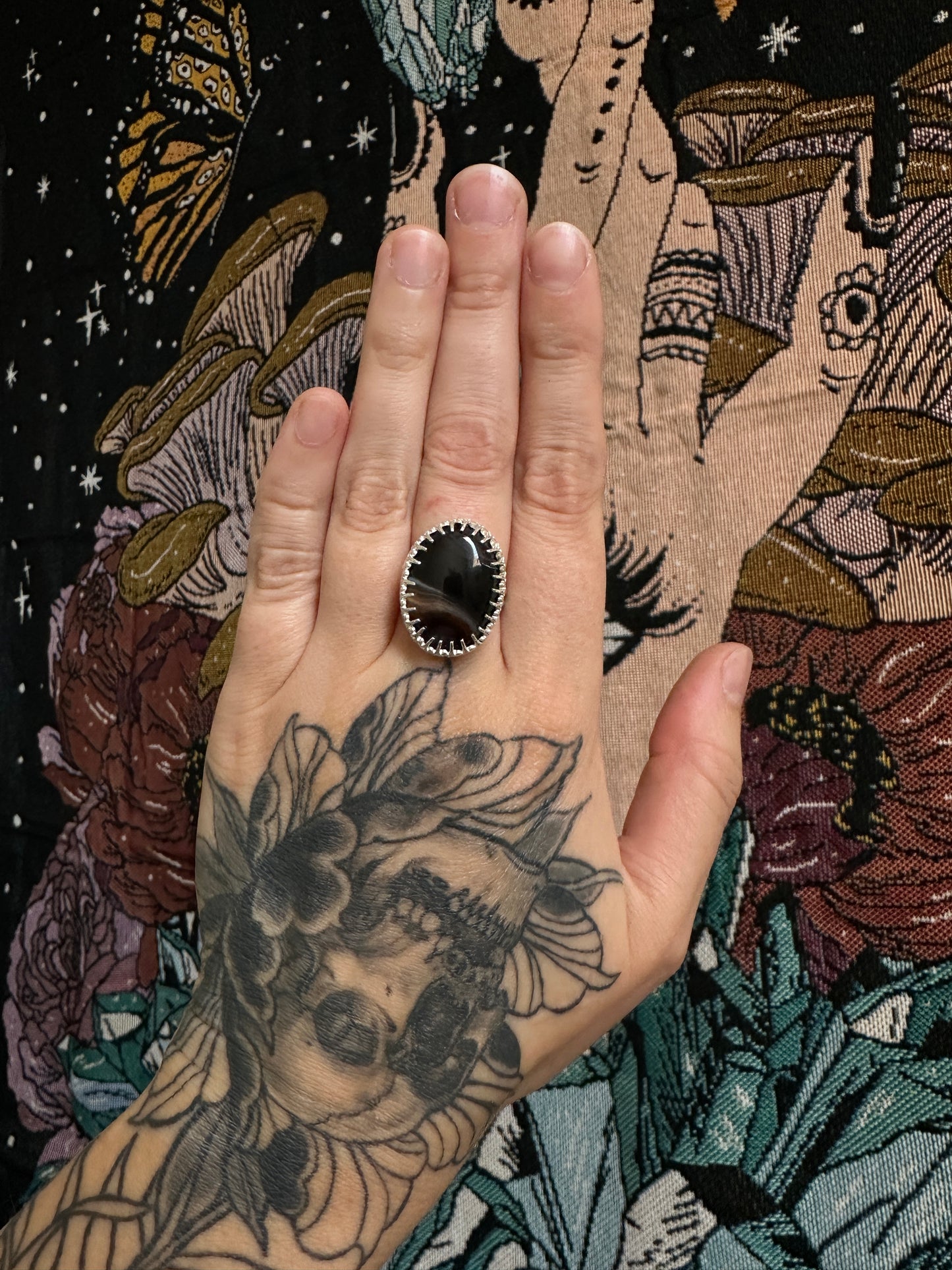 Black Agate Ring - Size 7