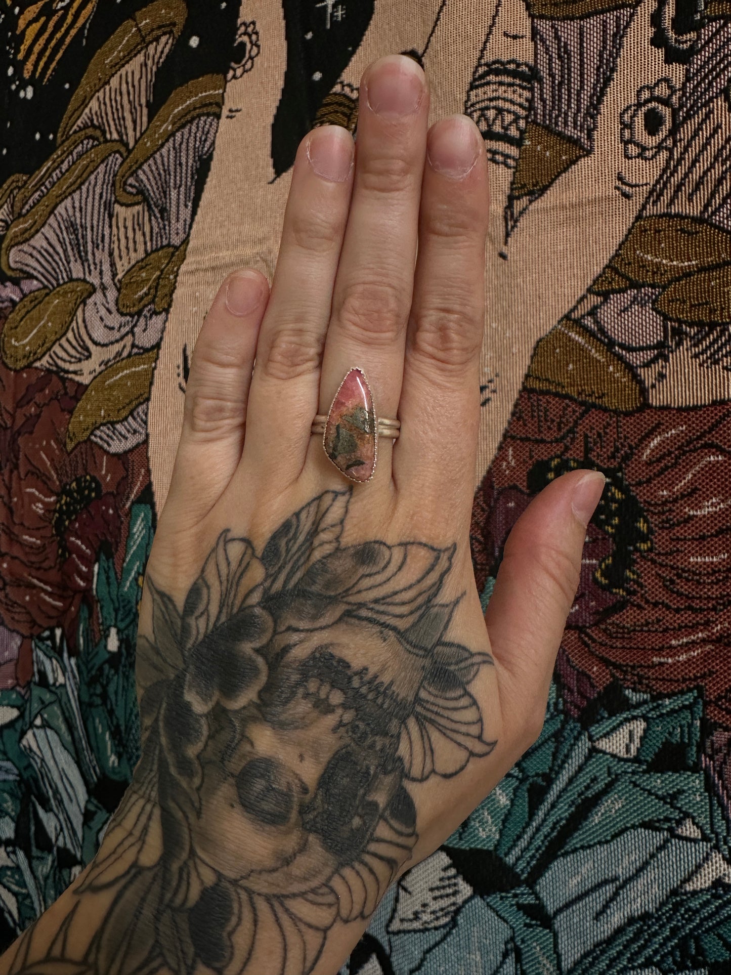 Rhodochrosite Pyrite Ring - Size 8