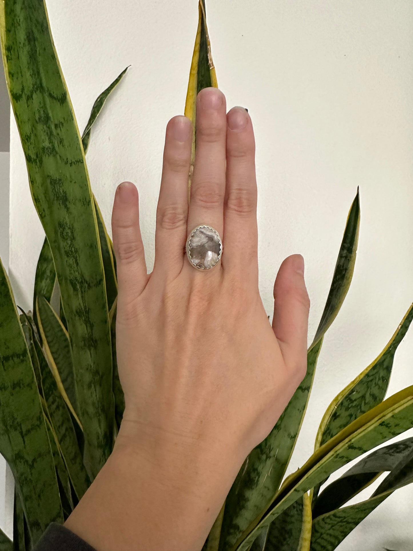 Sterling Silver Crazy Lace Agate Ring - Size 8.5