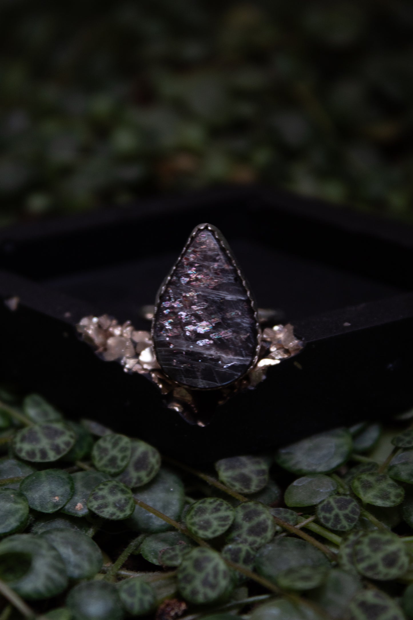Black Sunstone Ring - Size 4.75