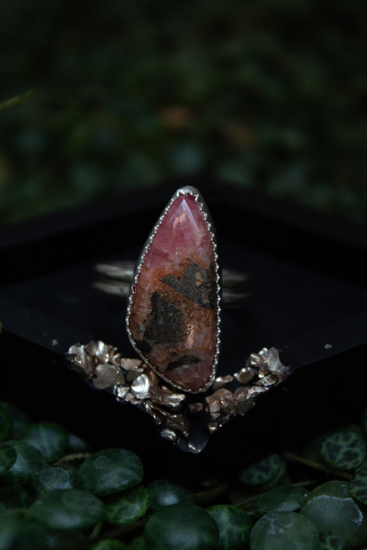 Rhodochrosite Pyrite Ring - Size 8
