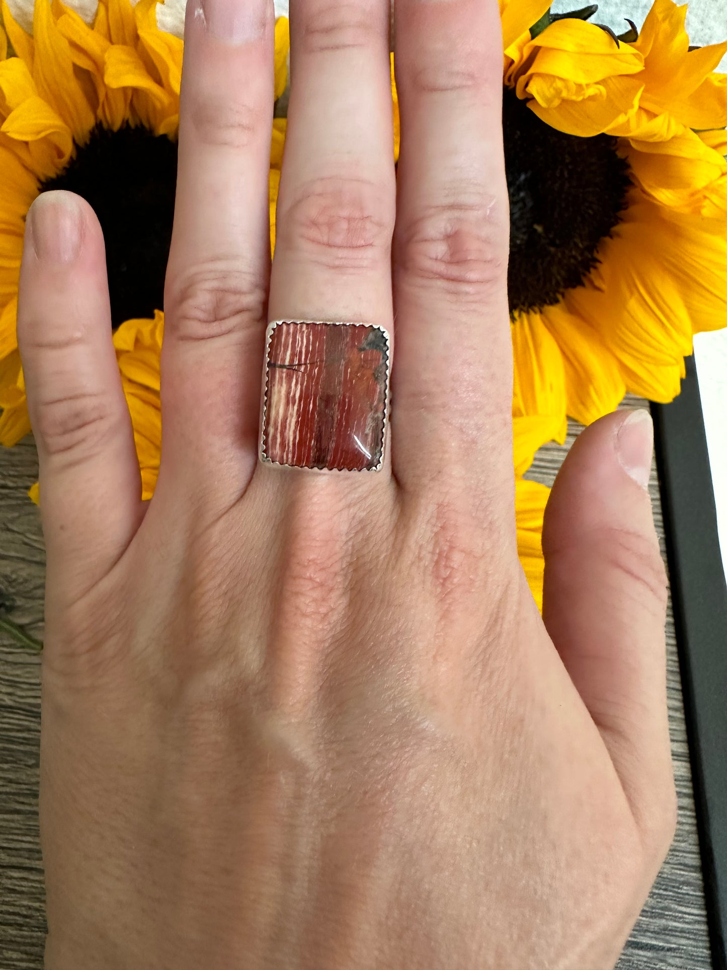 Sterling Silver Petrified Wood Ring - Size 6.5