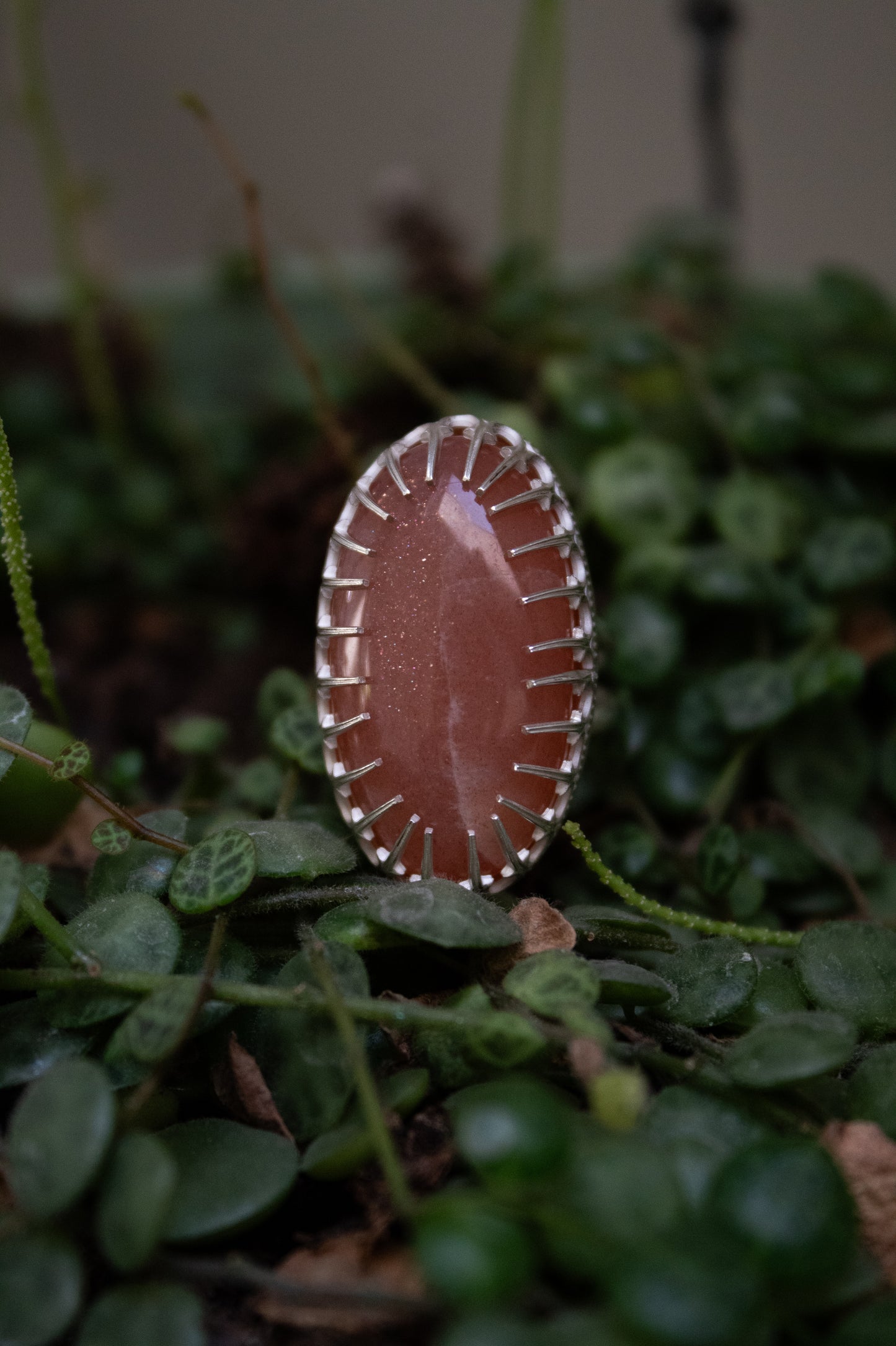 Sterling Silver Peach Moonstone Ring - Size 6