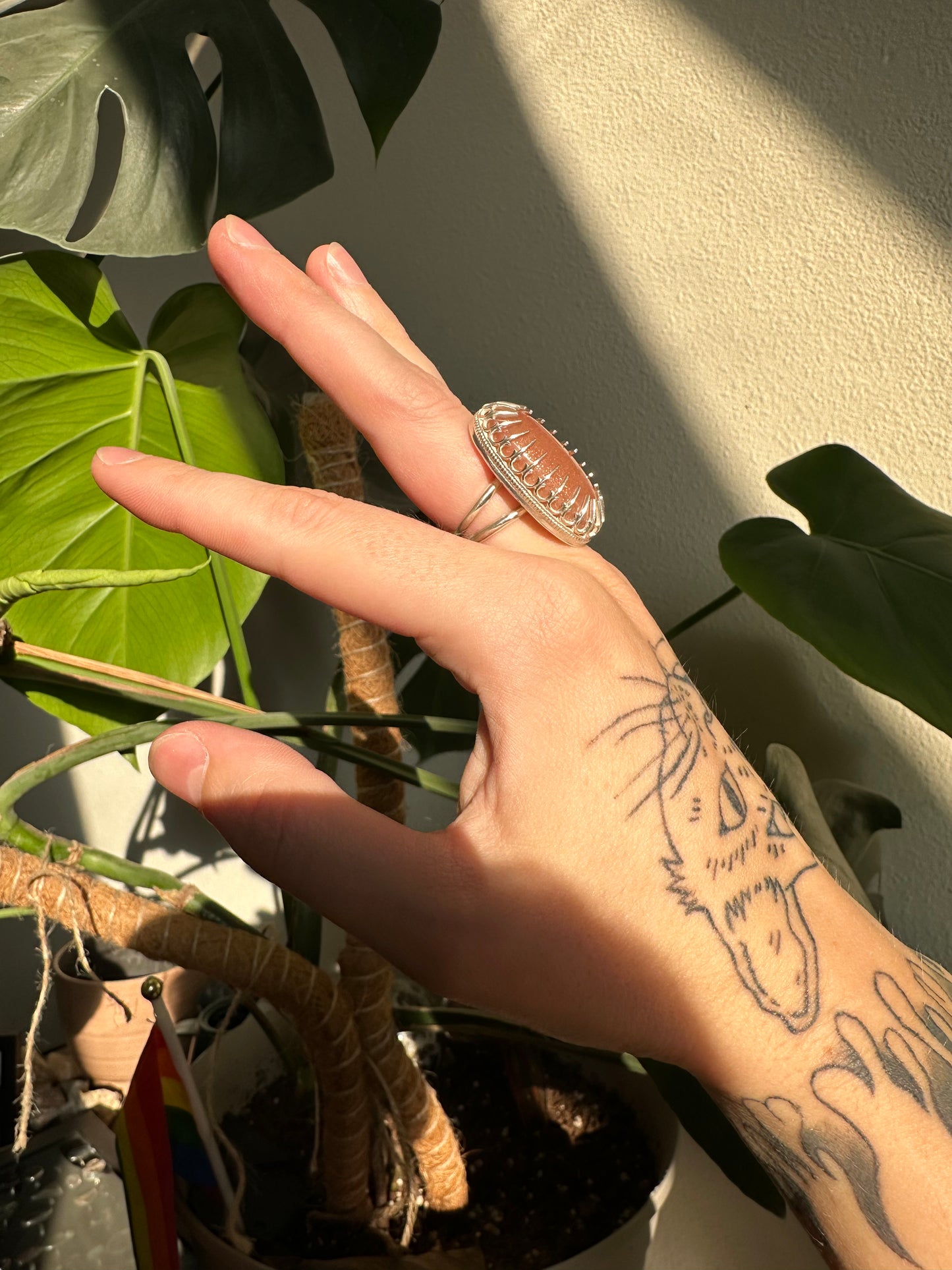 Sterling Silver Peach Moonstone Ring - Size 6