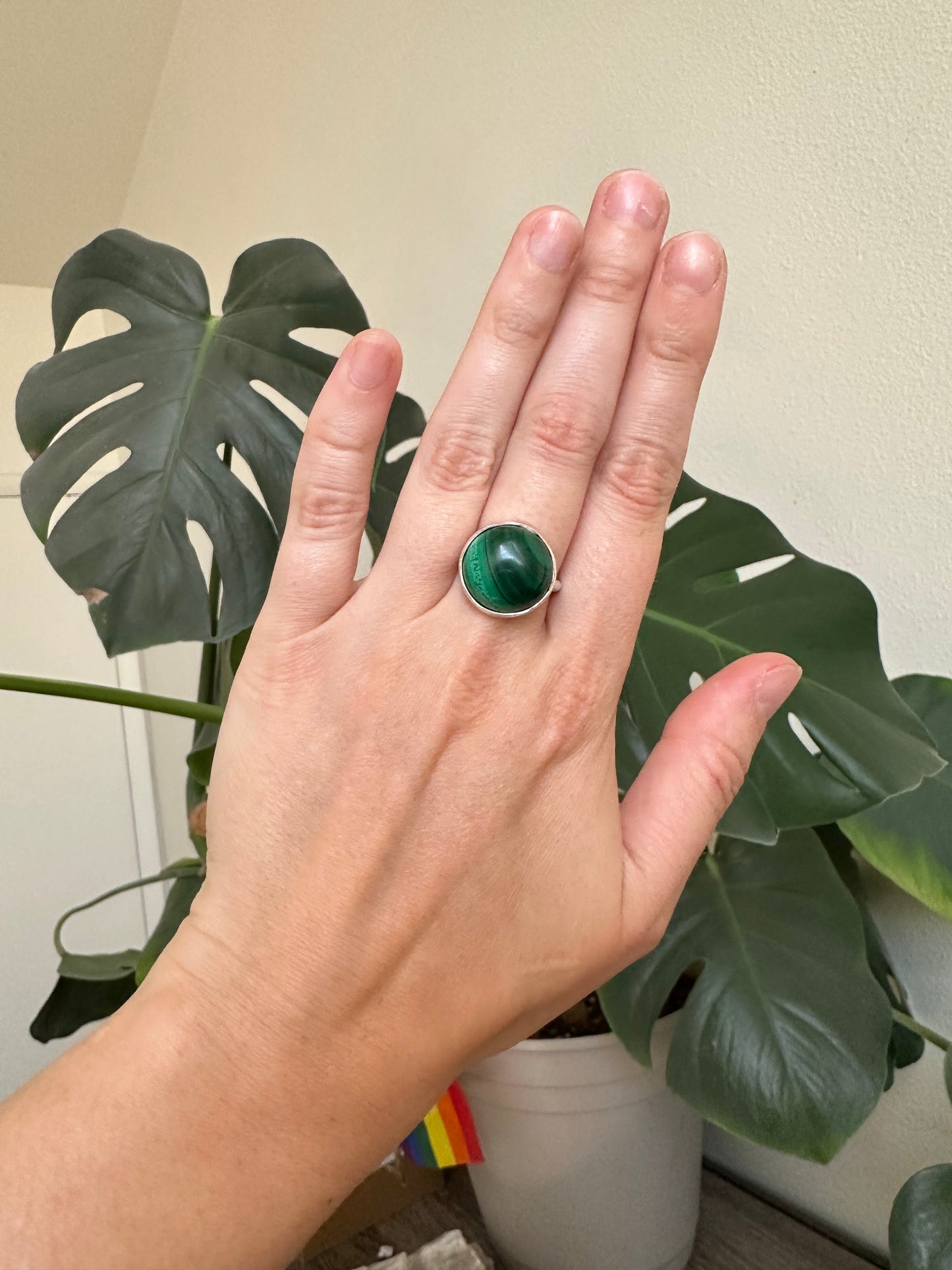 Sterling Silver Malachite Ring - Size 8.25