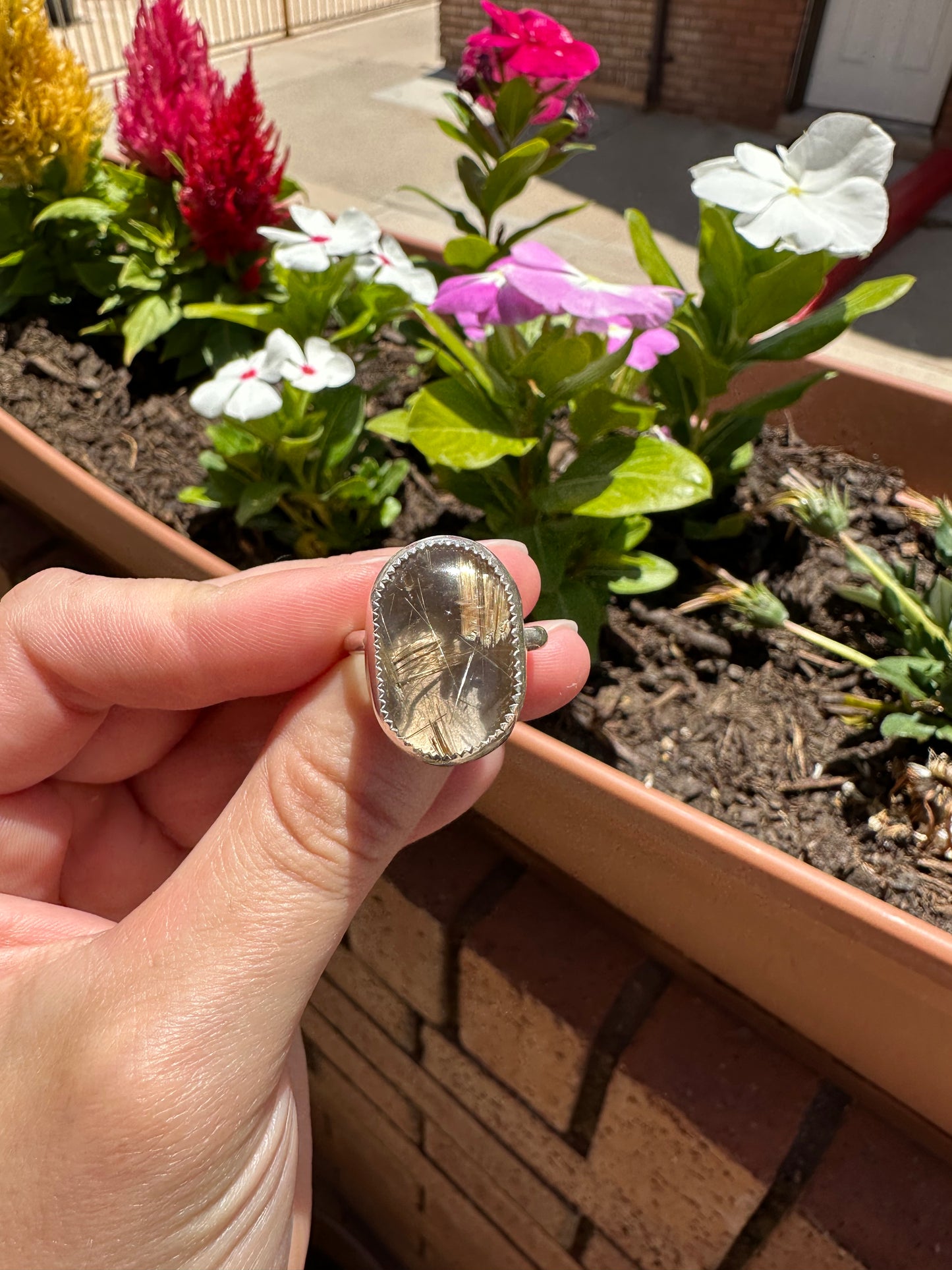 Sterling Silver Rutilated Quartz Ring - Size 10