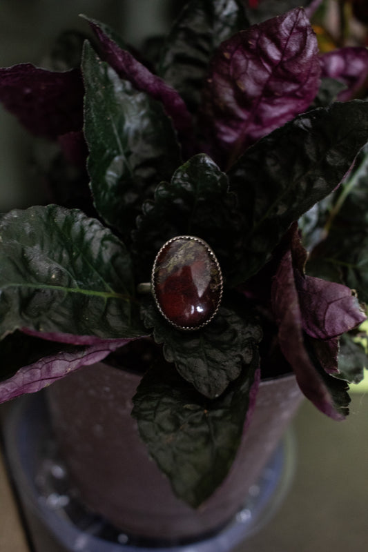 Sterling Silver Bloodstone Ring - Size 8.5